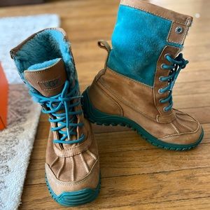 Ugg Merrell 7 Snow Winter Lace Boots Suede, Sheep skin, turquoise & camel ltd ed